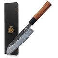 MITSUMOTO SAKARI Professional Japanese Knife, 7 inch Hand Forged Santoku Kitchen Knives, High Carbon Stainless Steel Chef Cooking Knife (Rosewood