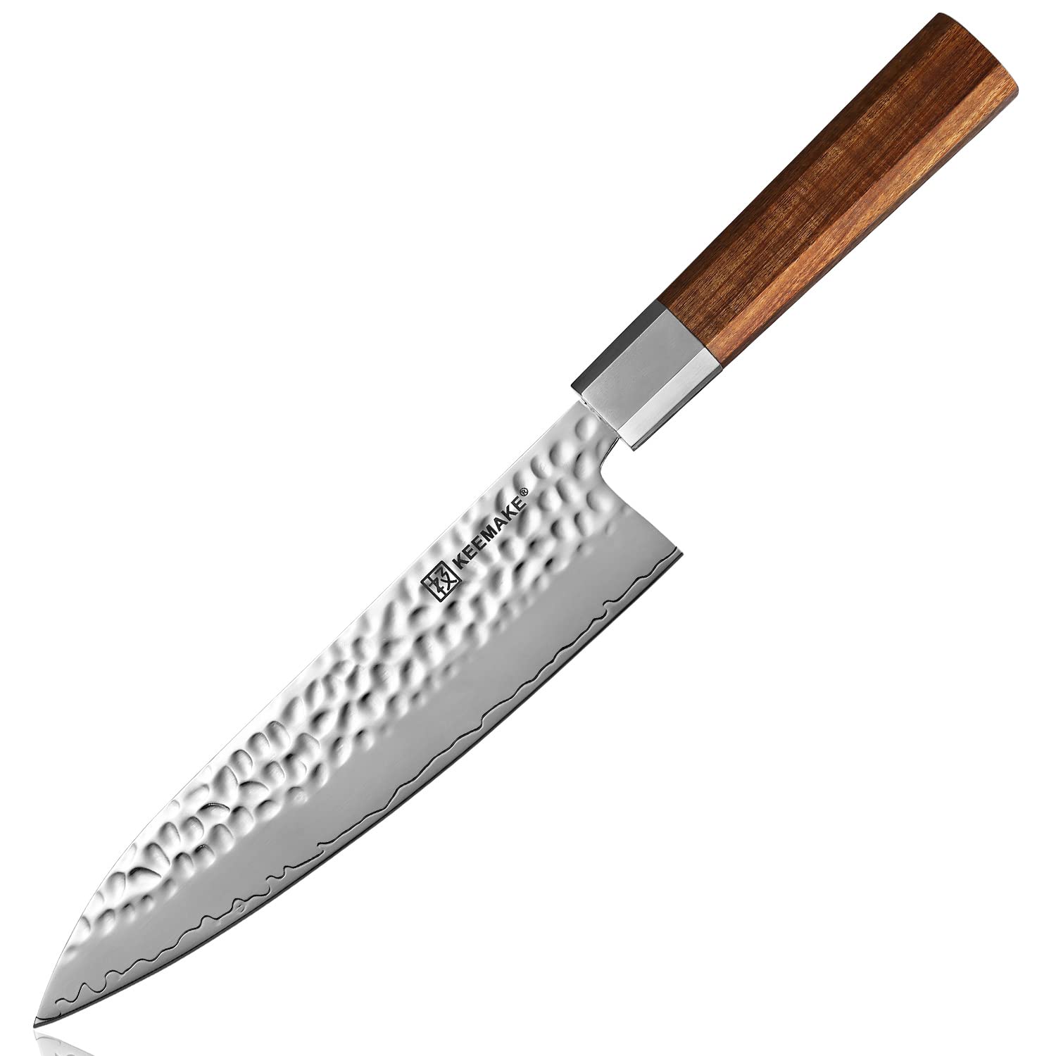 KEEMAKE Japanese Chef Knife 8 inch - Professional Kitchen Knives 3 Layers 9CR18MOV High Carbon Steel, Chefs Knife Octagon Natural Wood Handle Chopping