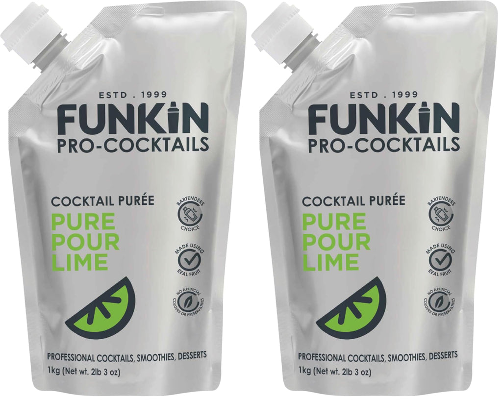 FUNKIN Pure Pour Lime Puree Cocktail Mixer | Made with Real Fruit | Fresh Fruit Puree for Professional Cocktails, Smoothies, & Desserts | 0% ABV | Resealable Pouch | 1kg, Pack of 1