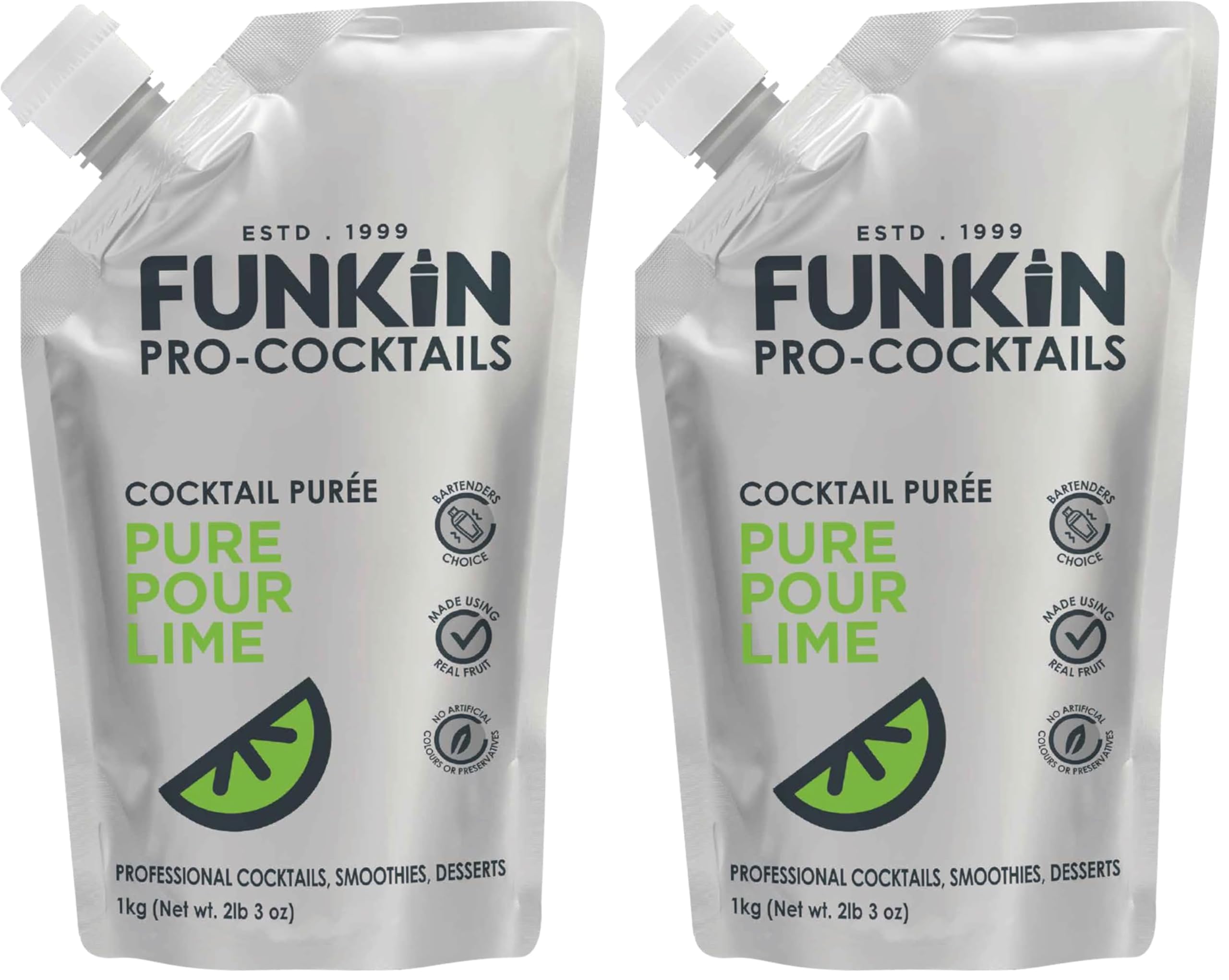 FUNKIN Pure Pour Lime Puree Cocktail Mixer | Made with Real Fruit | Fresh Fruit Puree for Professional Cocktails, Smoothies, & Desserts | 0% ABV | Resealable Pouch | 1kg, Pack of 1