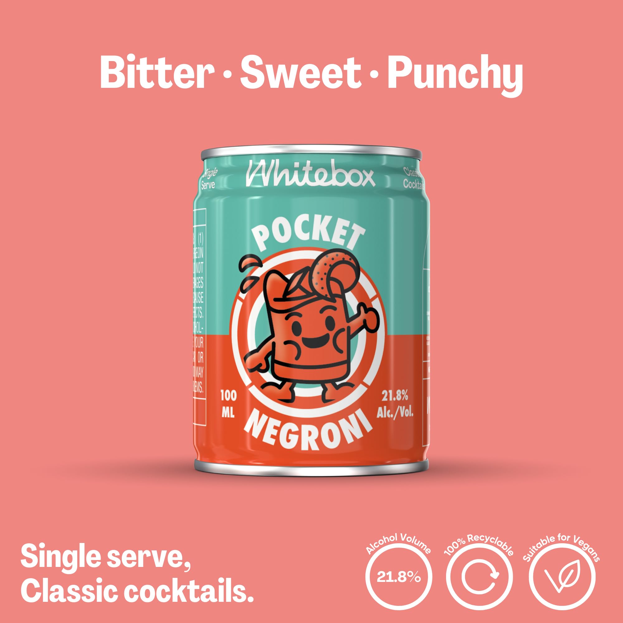 WHITEBOX COCKTAILS Single Serve Classic Pocket Negroni - Case of 12 Cocktail Can | Classic Full Strength Negroni Cocktail | Pre-mixed Cocktails Ready To Drink 12x100ml