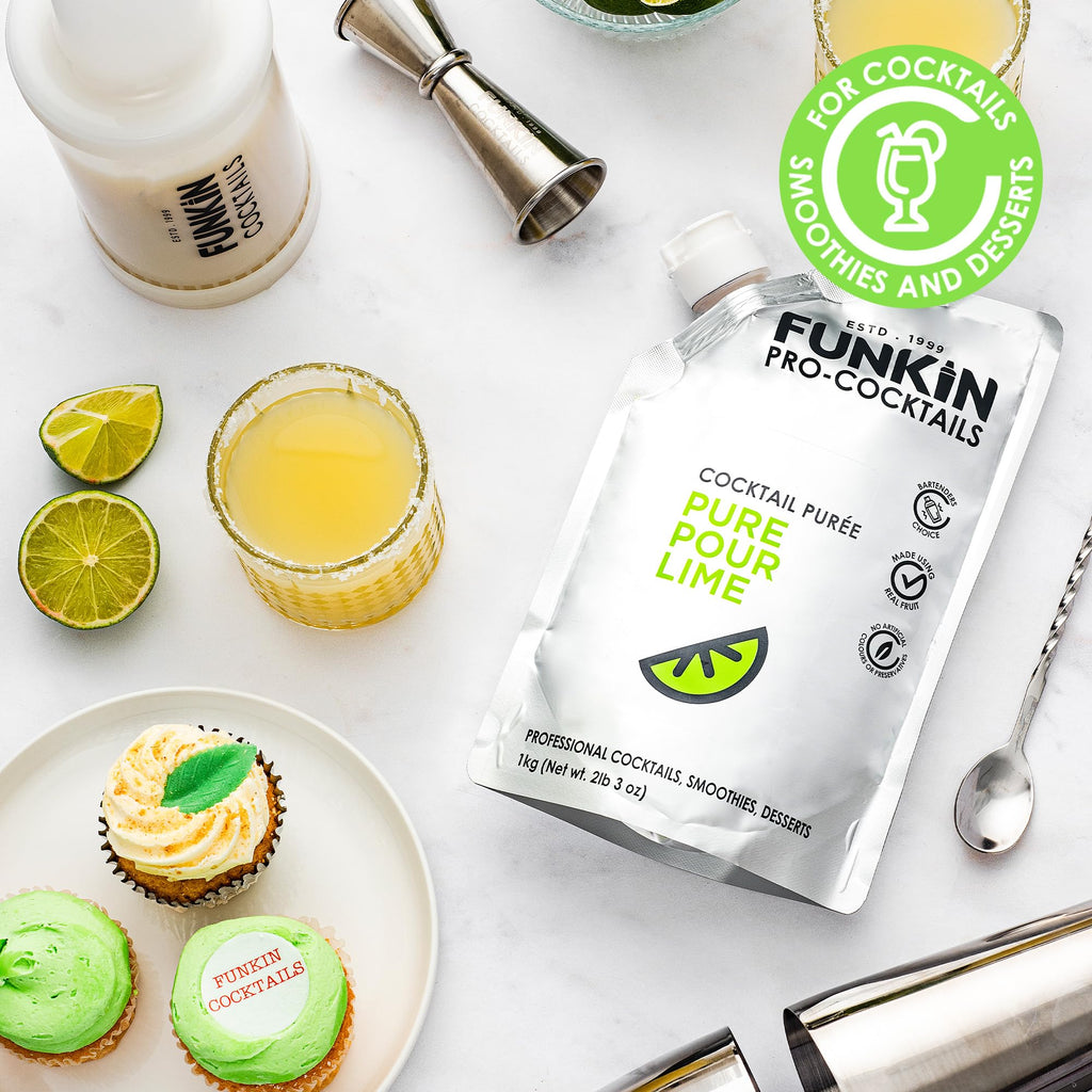 FUNKIN Pure Pour Lime Puree Cocktail Mixer | Made with Real Fruit | Fresh Fruit Puree for Professional Cocktails, Smoothies, & Desserts | 0% ABV | Resealable Pouch | 1kg, Pack of 1