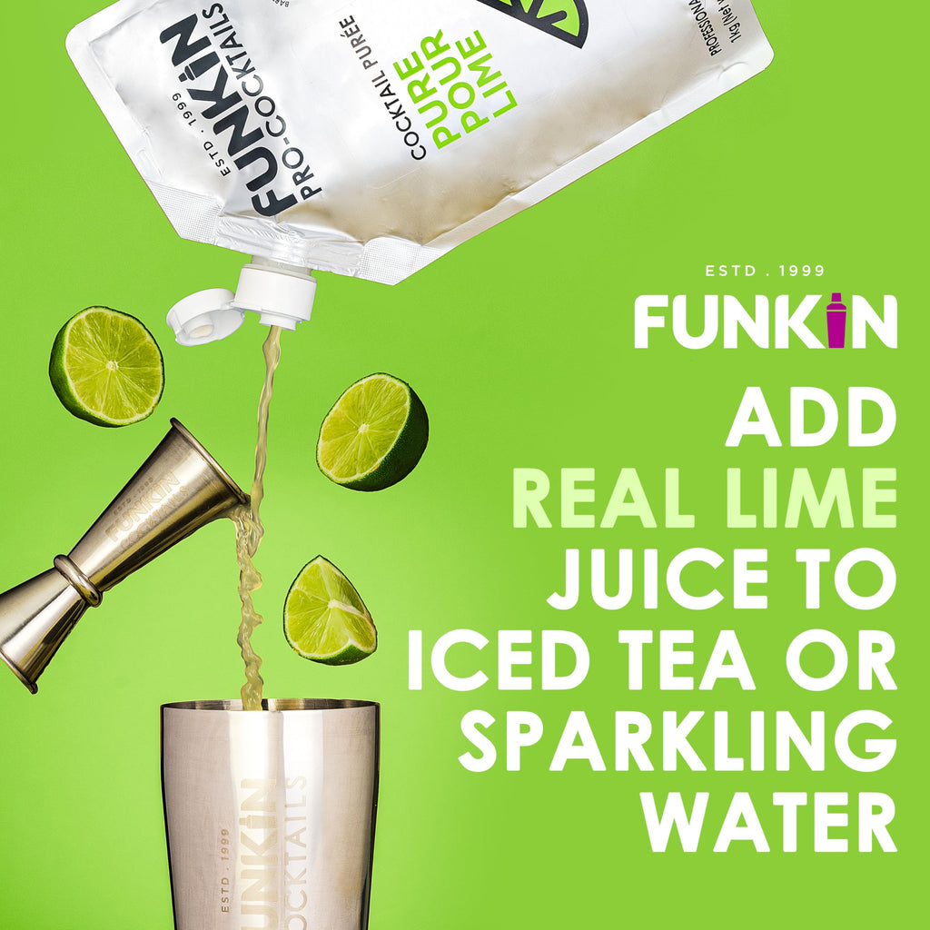 FUNKIN Pure Pour Lime Puree Cocktail Mixer | Made with Real Fruit | Fresh Fruit Puree for Professional Cocktails, Smoothies, & Desserts | 0% ABV | Resealable Pouch | 1kg, Pack of 1