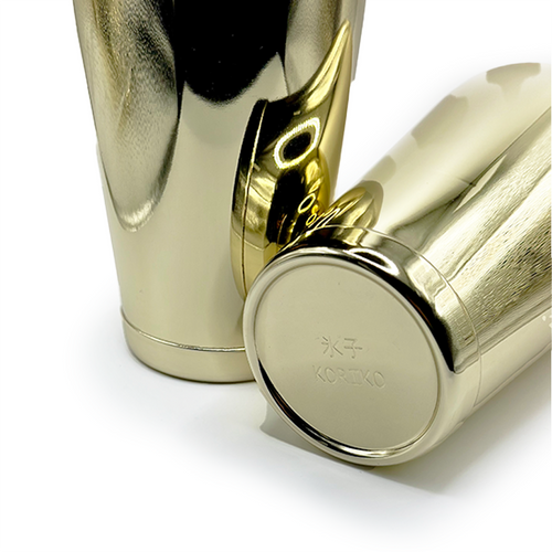 KORIKO gold-plated weighted shaker tin detail